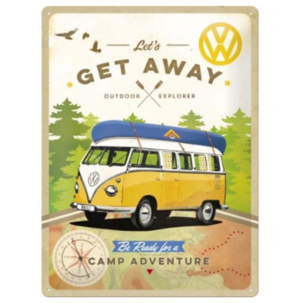 VW Bulli Let's Get Away Metal Sign