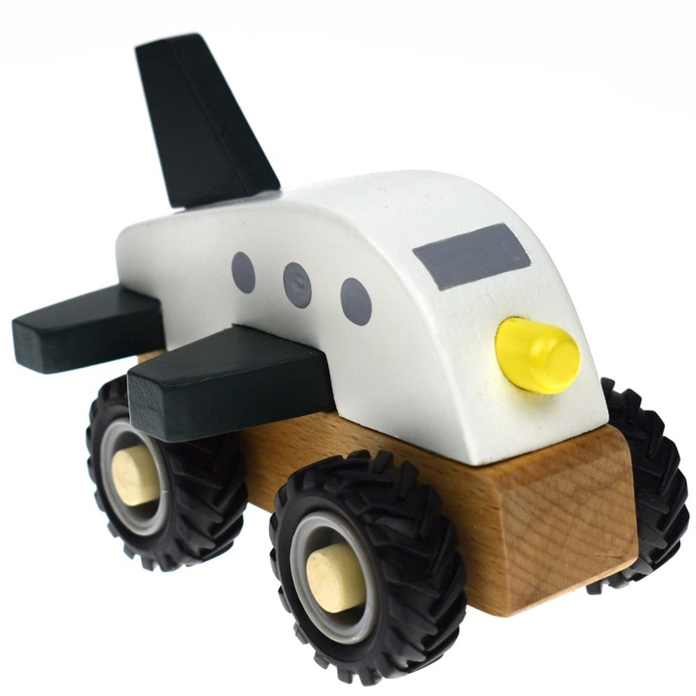 Wooden Plane With Rubber Wheels Pull Toy White