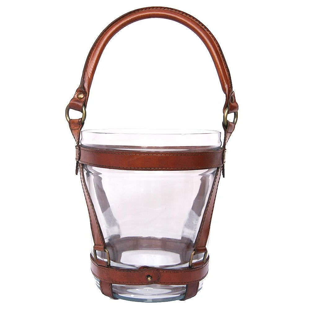 Leather-Trimmed Glass Ice Bucket (Available In 2 Colors)