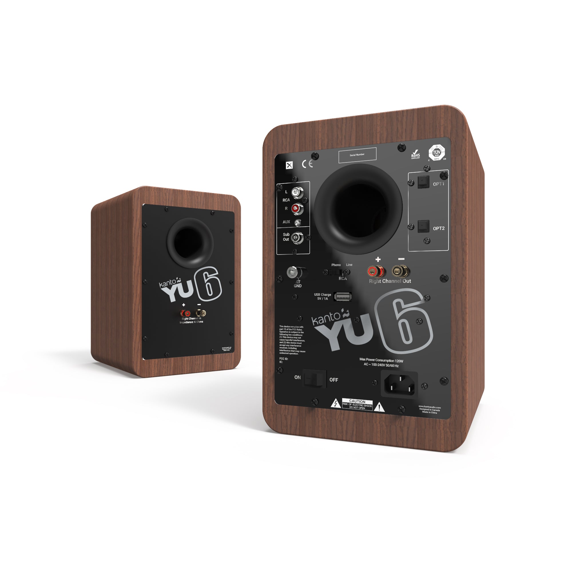 Kanto YU6 200W Powered Bookshelf Bluetooth Speakers with Phono Preamp - Pair, Walnut