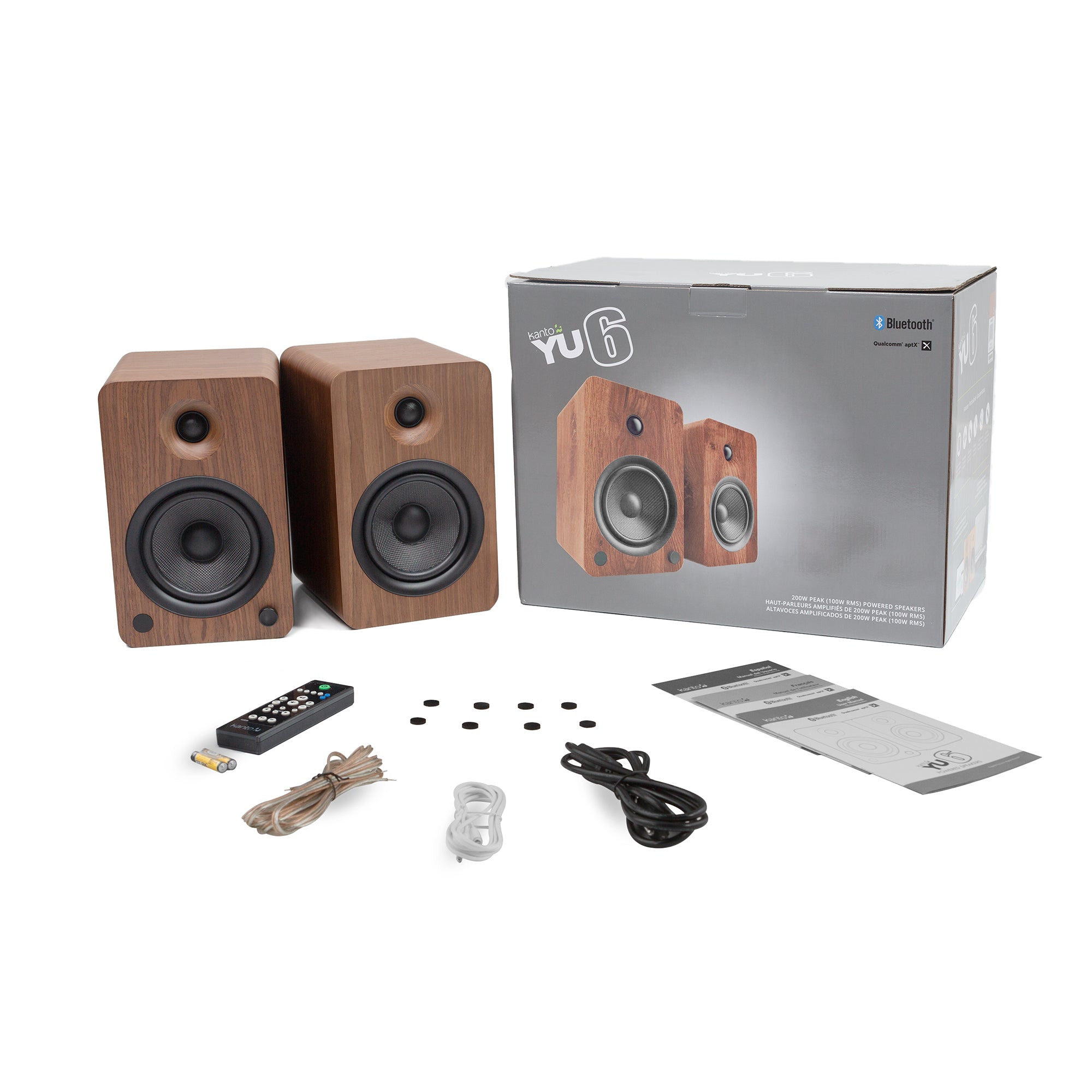 Kanto YU6 200W Powered Bookshelf Bluetooth Speakers with Phono Preamp - Pair, Walnut