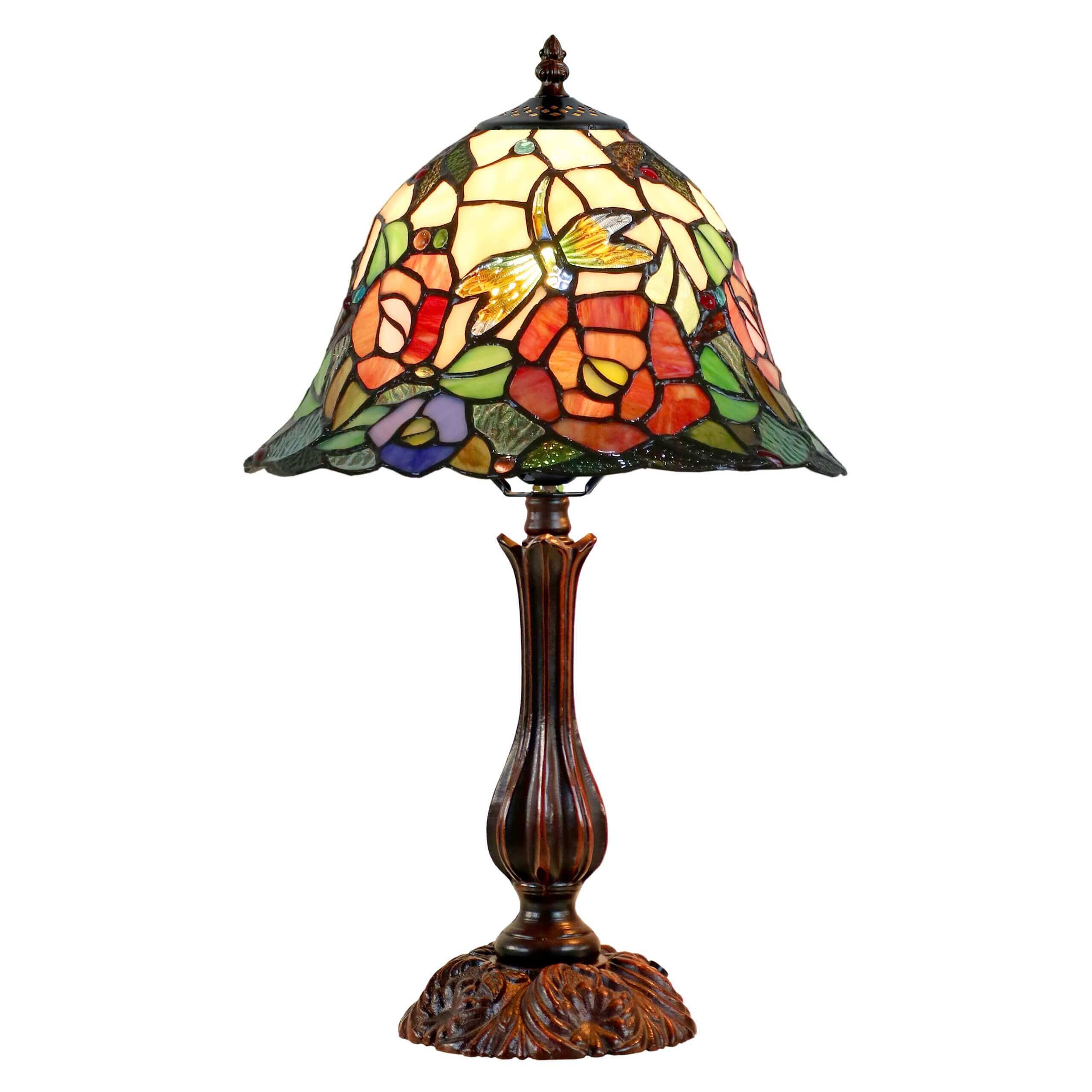 Butterfly on Rose Tiffany Glass Table Lamp (Available in 2 Sizes)