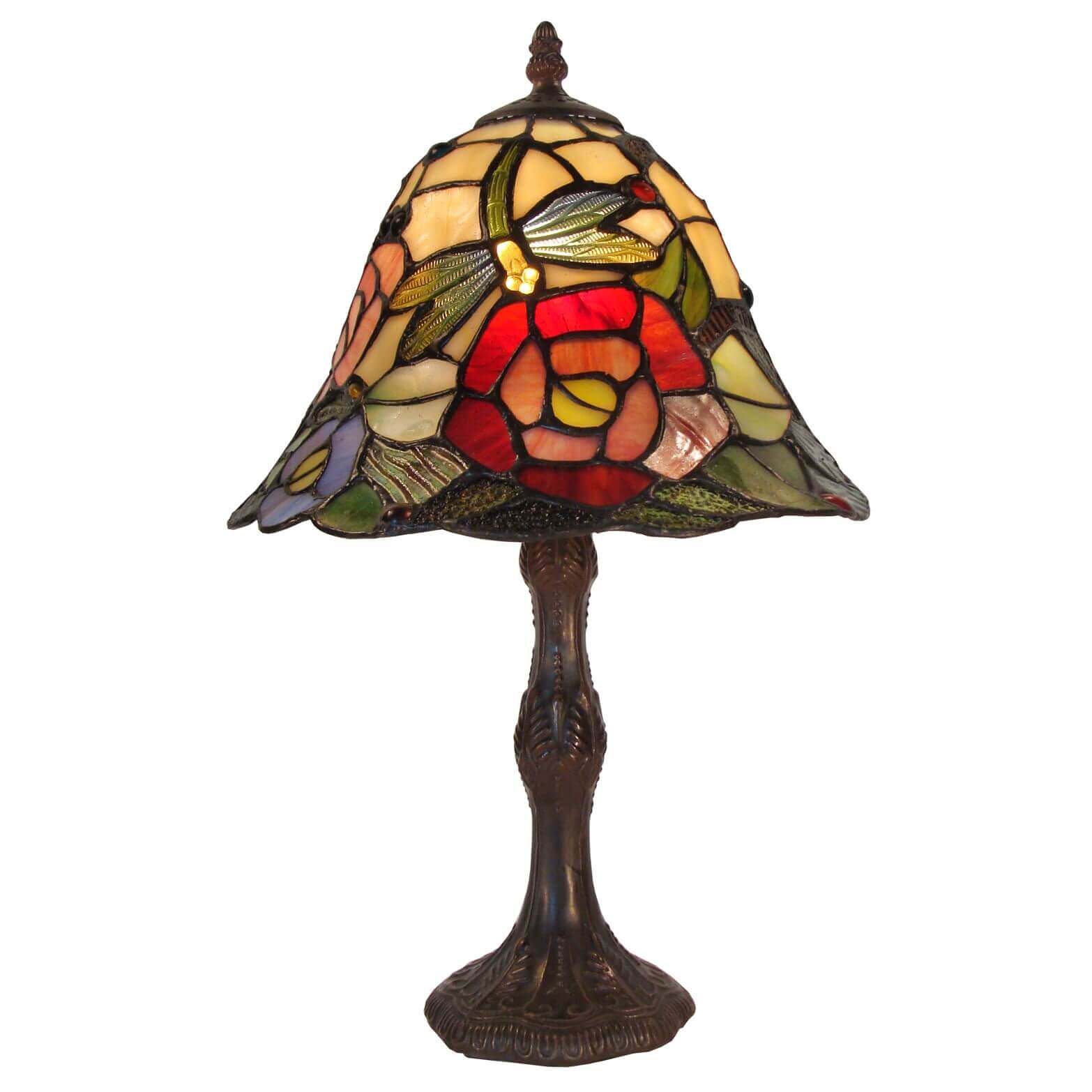 Butterfly on Rose Tiffany Glass Table Lamp (Available in 2 Sizes)