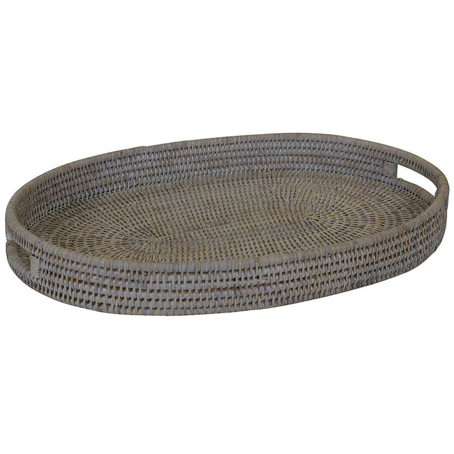 Whitewash Rattan Serving Tray Oval (Available in 2 Sizes)