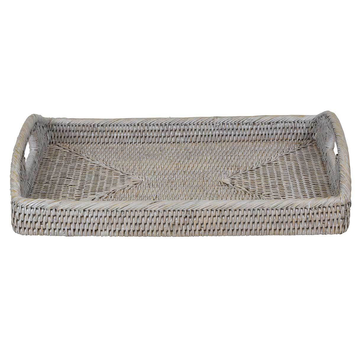 Chic Whitewash Rattan Serving Tray Rectangle (Available in 2 Sizes)