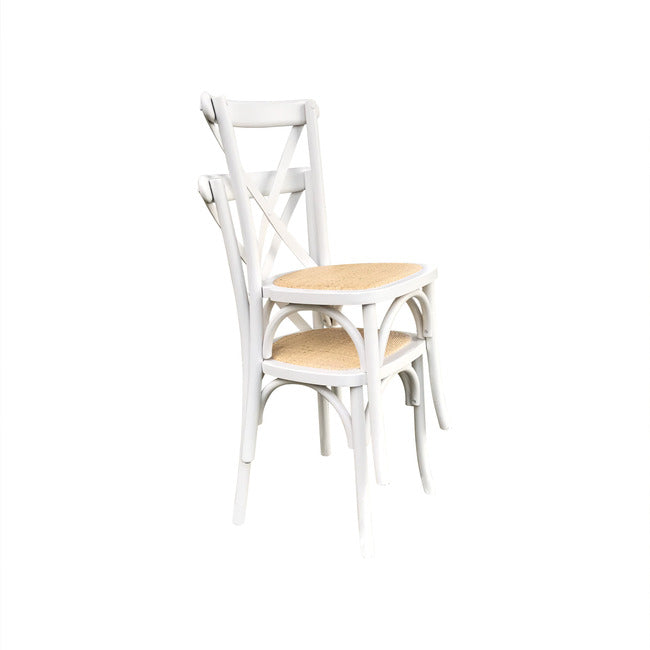 Crossback Rattan Dining Chair White (Stackable)