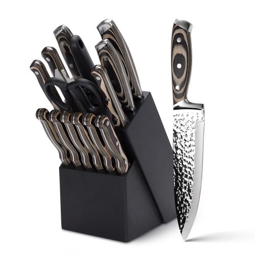 Embossed Blade 15pc Kitchen Knives Block Set (Available in 2 Colors)