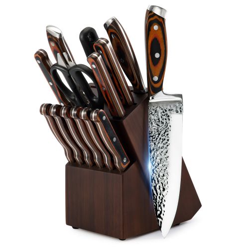 Embossed Blade 15pc Kitchen Knives Block Set (Available in 2 Colors)