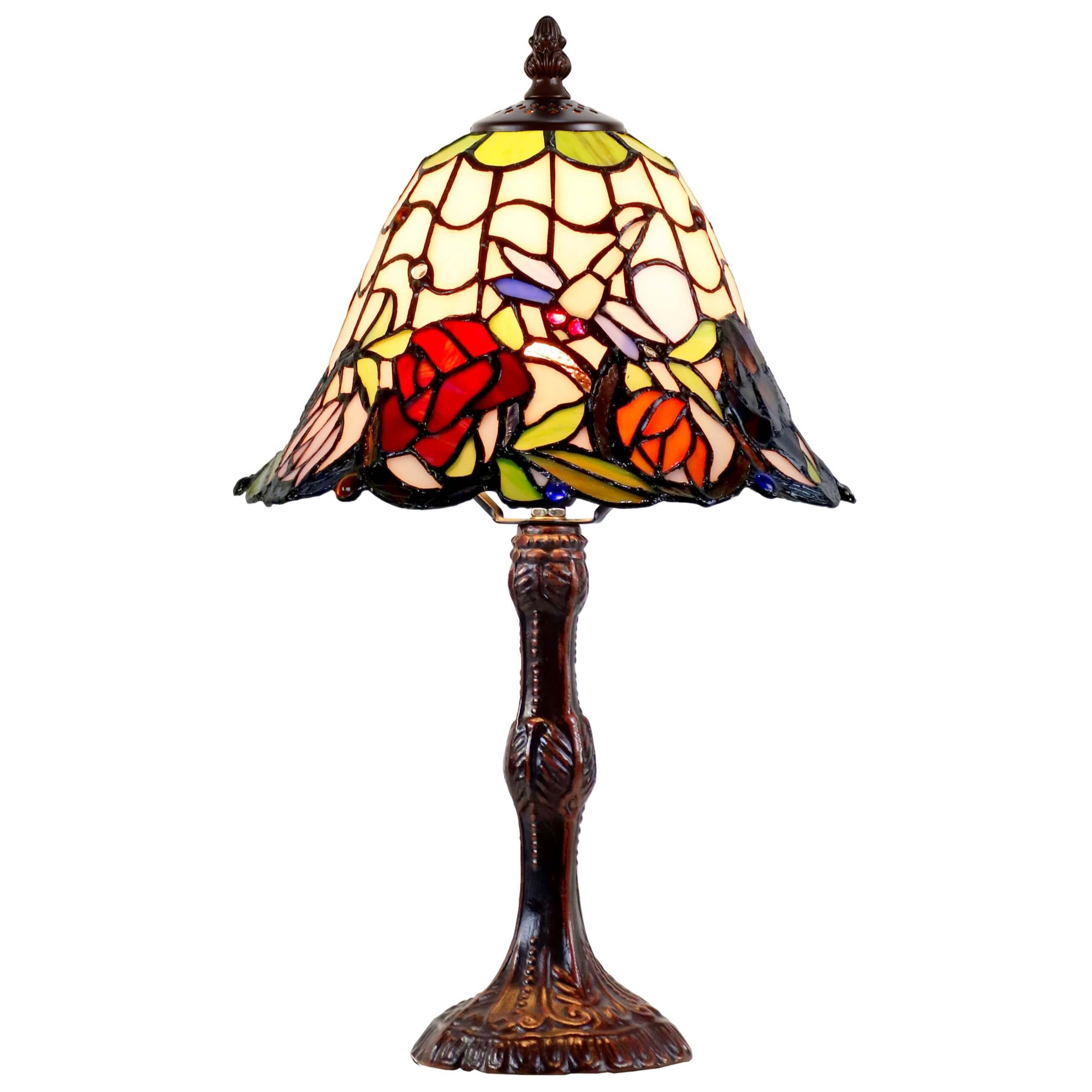 Flowers & Dragonflies Tiffany Stained Glass Table Lamp (Available in 2 Sizes)