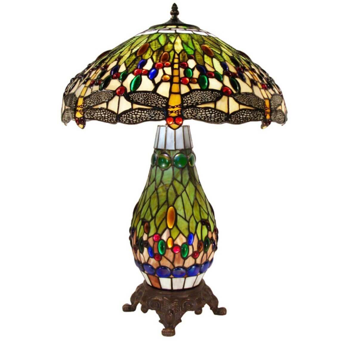 Gems & Dragonflies Tiffany Stained Glass Table Lamp (Available in 2 Colors)