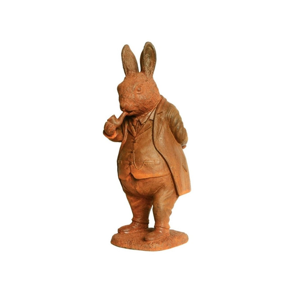 Outdoor Cast Iron Smoking Rabbit Statue (Available in 2 Sizes)