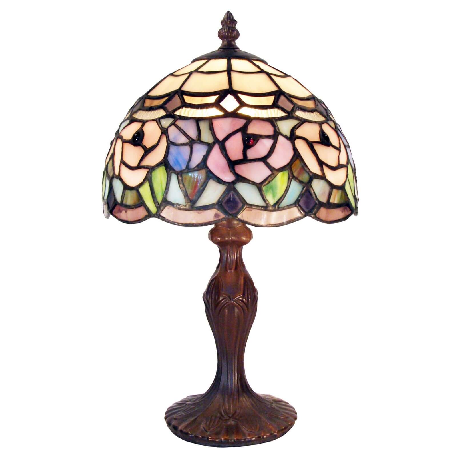 Pink Rose Tiffany Stained Glass Table Lamp (Available in 2 Sizes)