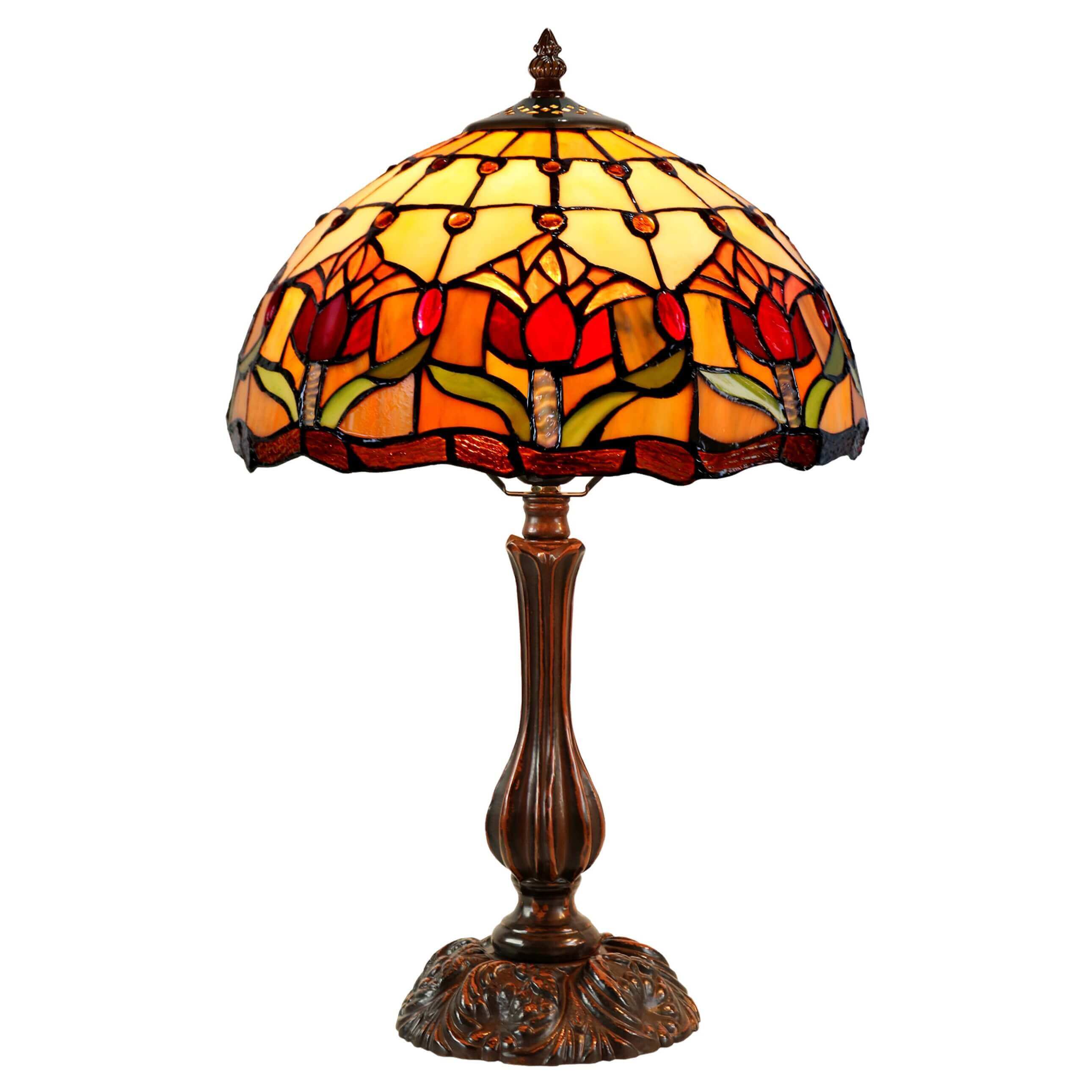 Red Tulips Tiffany Stained Glass Table Lamp (Available in 2 Sizes)