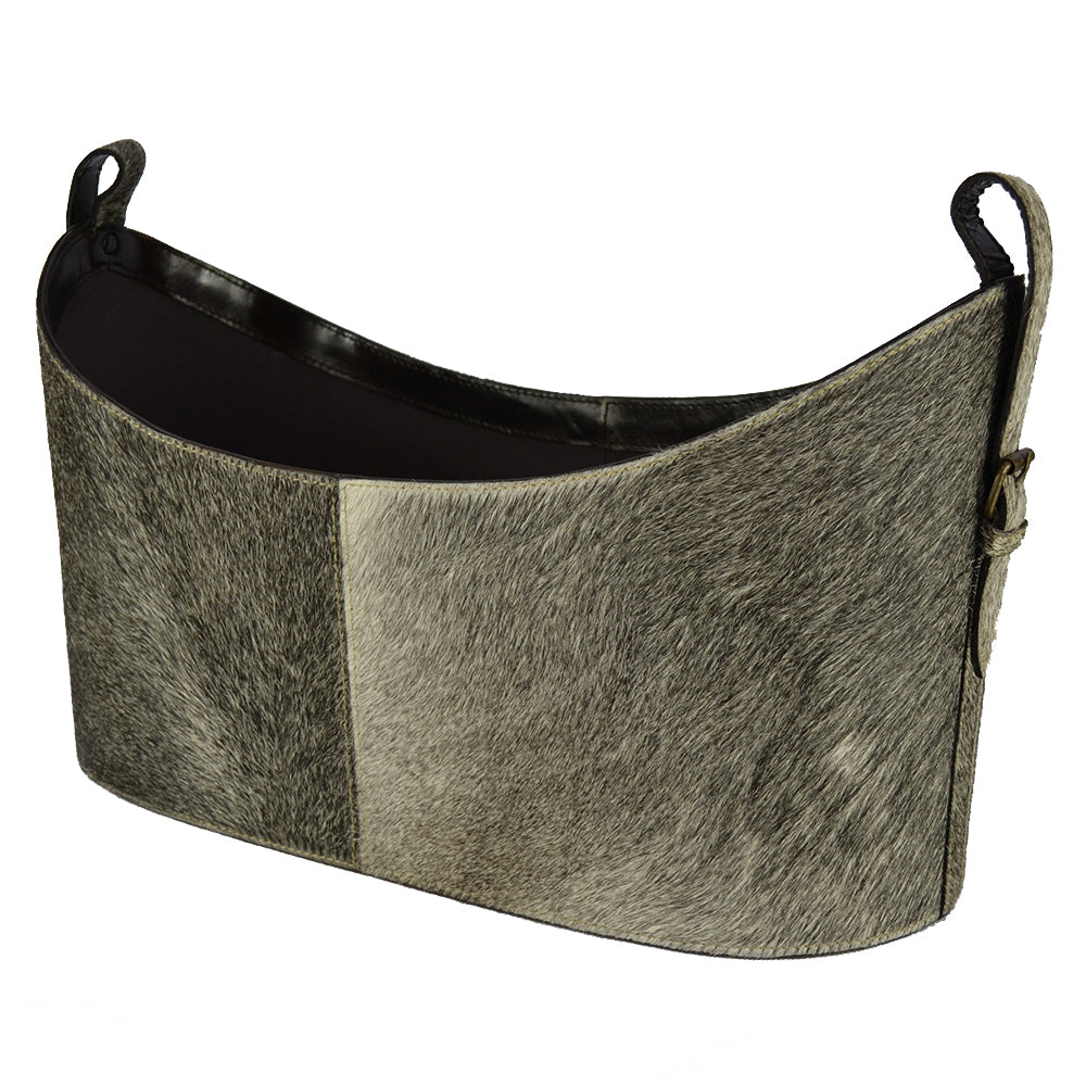 Boat Neck Fur Leather Magazine Basket (2 Colors to Choose)