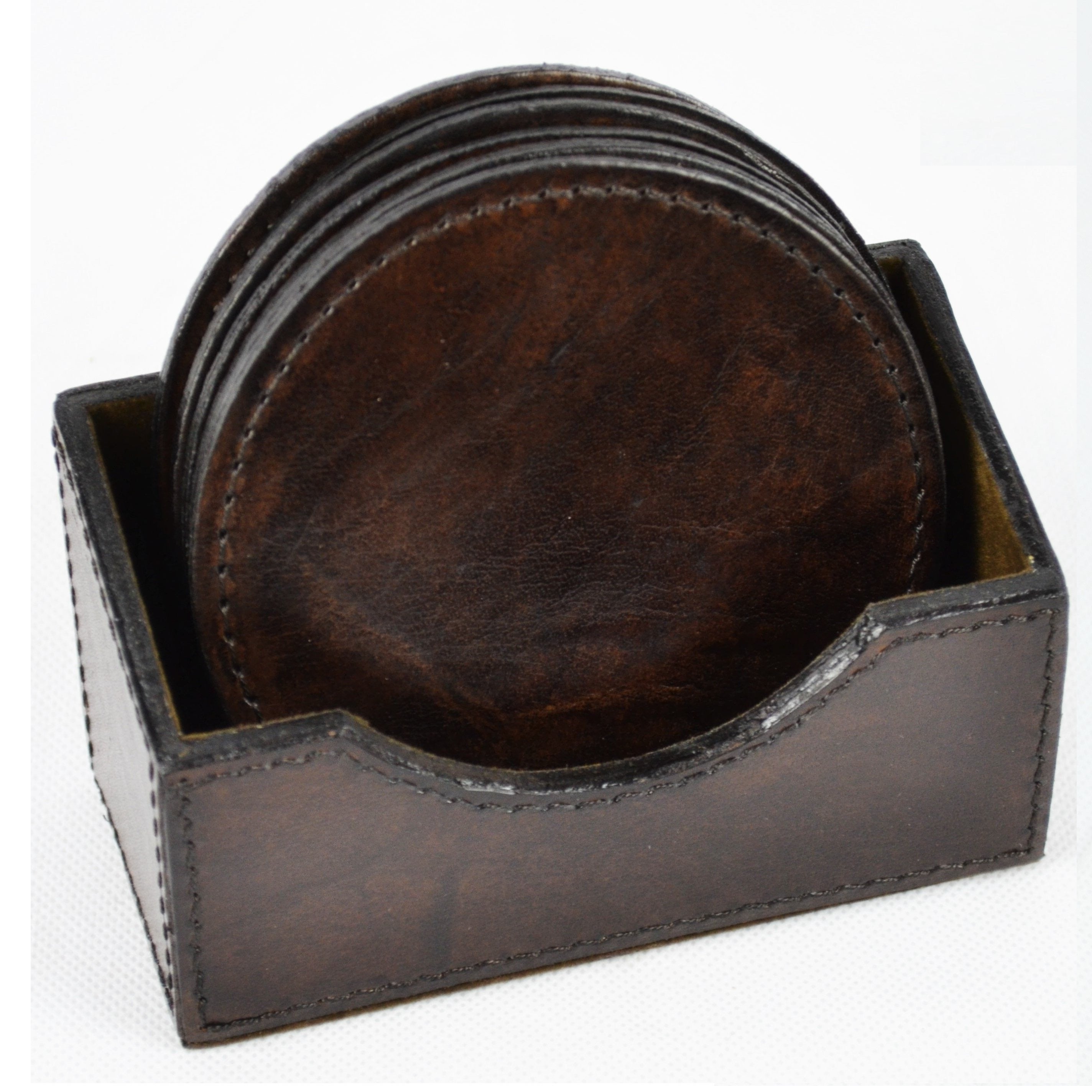 Elegant Leather Round Coasters Set of 6 (4Colors to Choose)