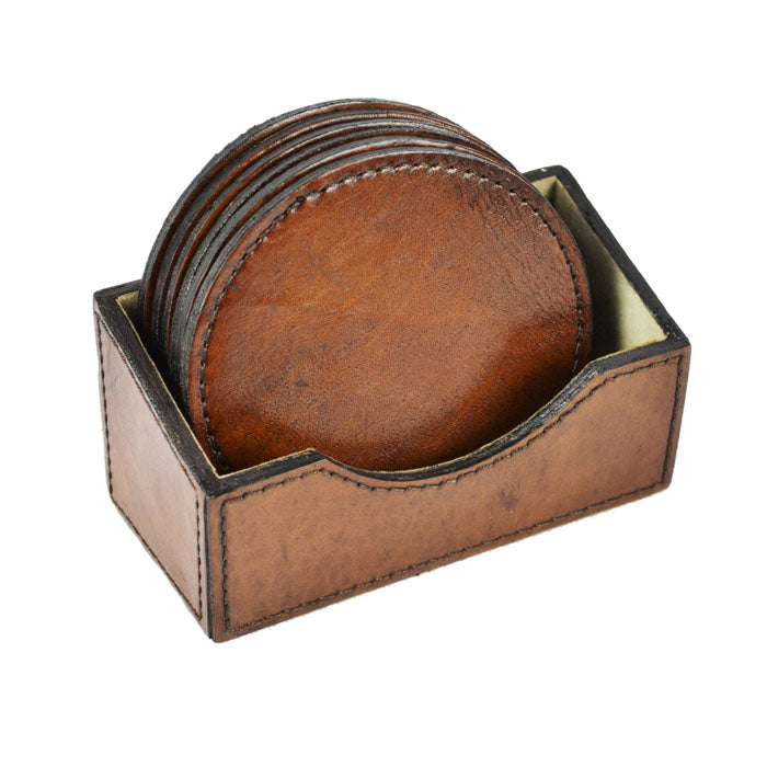 Elegant Leather Round Coasters Set of 6 (4Colors to Choose)