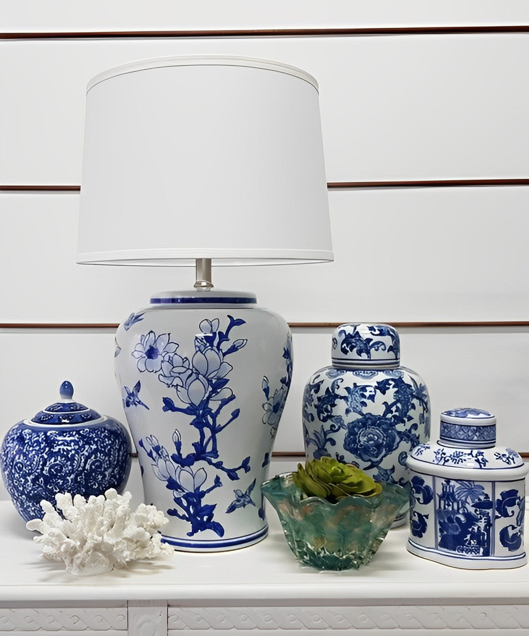 Azure Blossom Ceramic Table Lamp