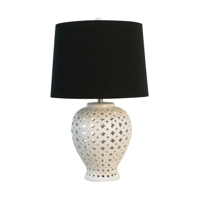 Filigree Ceramic Table Lamp White Base (3 Shade Colours to Choose)