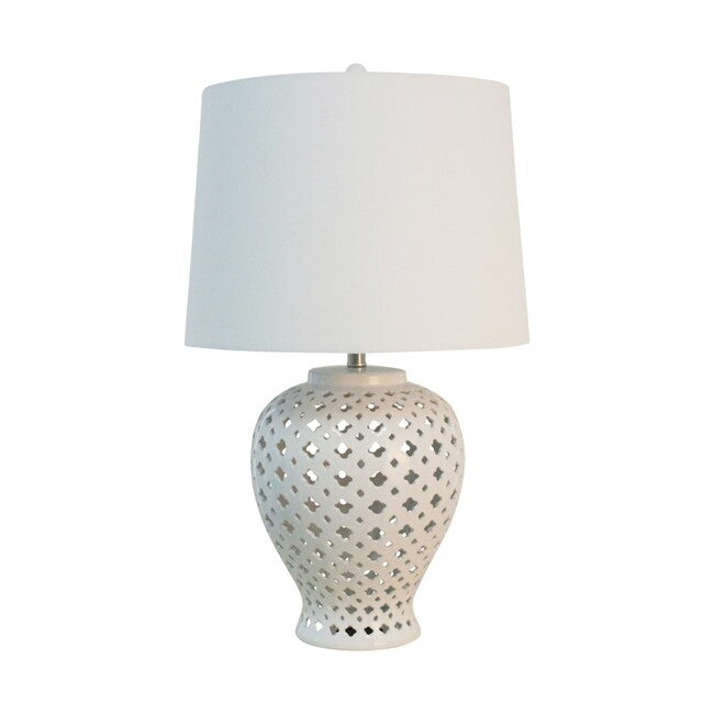 Filigree Ceramic Table Lamp White Base (3 Shade Colours to Choose)