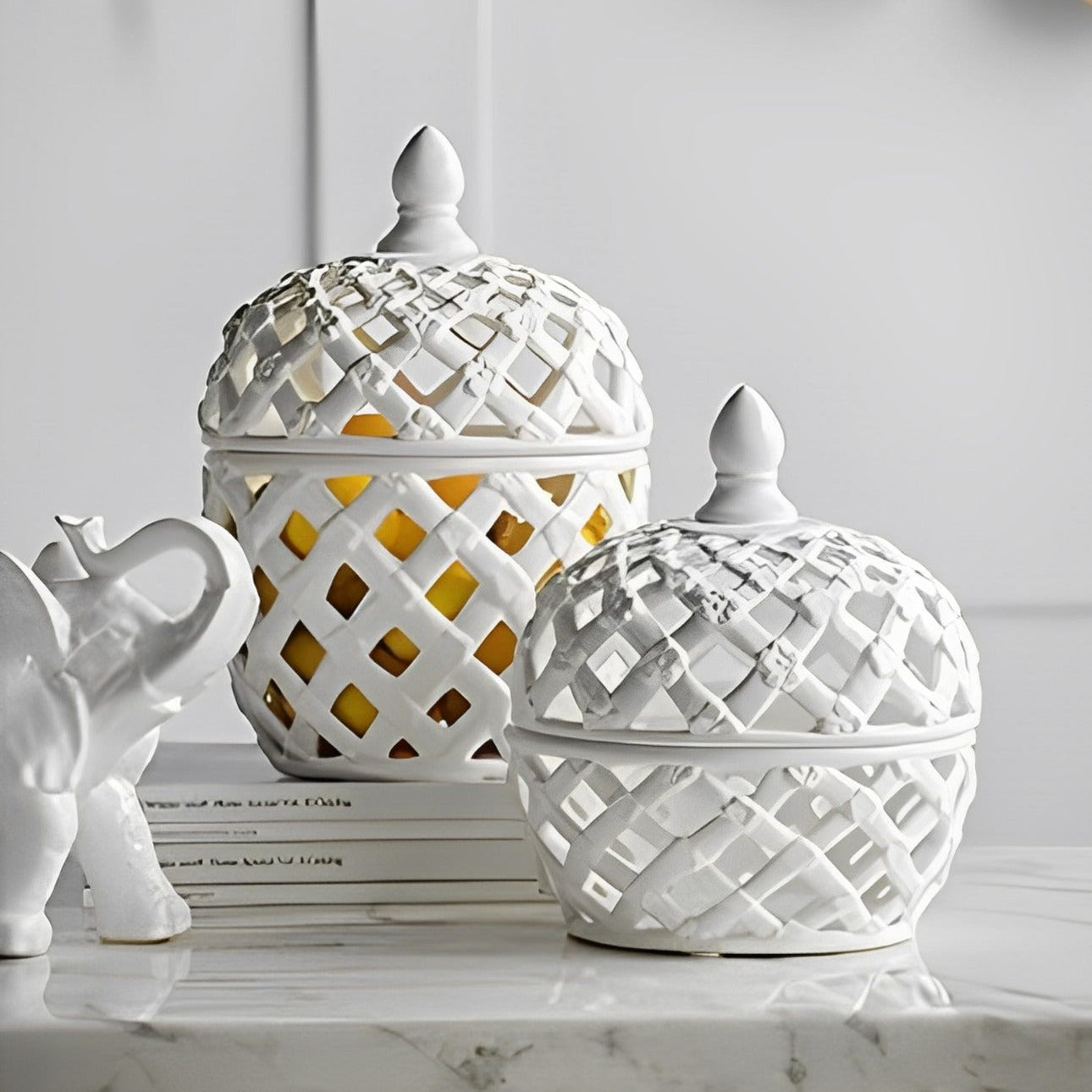 Filigree Decorative Ceramic Jar with Lid (2 sizes to choose)