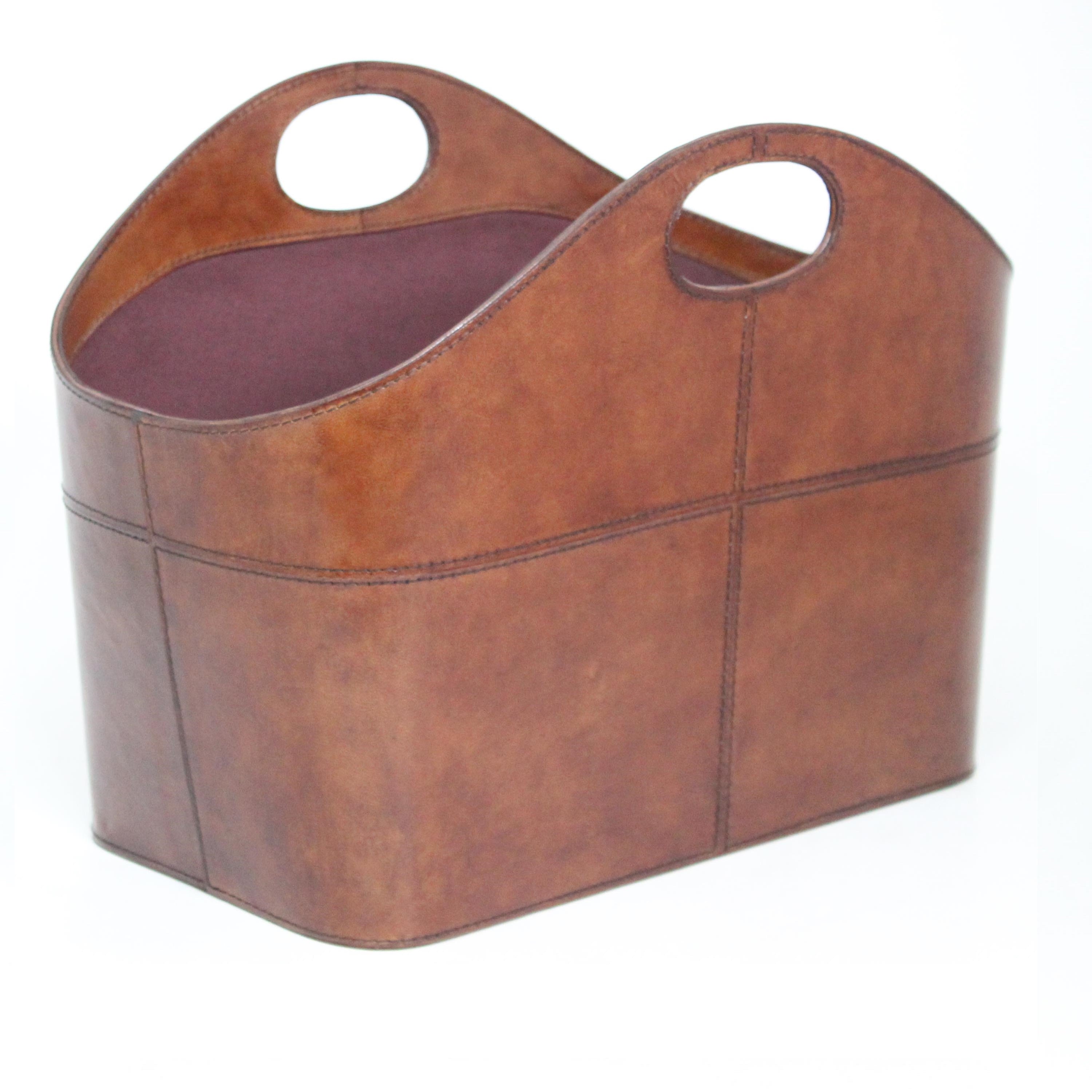 Leather Magazine Basket with Handle (4 Colors to Choose)