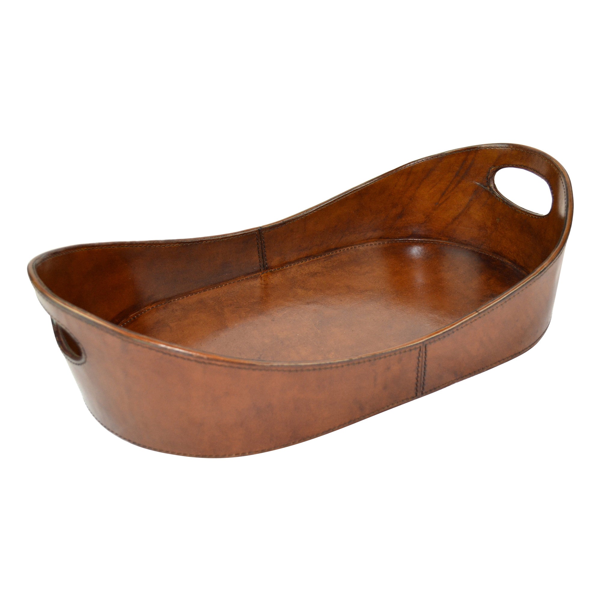 Oval Leather Boat Tray with Handle (Choose from 2 Colors)