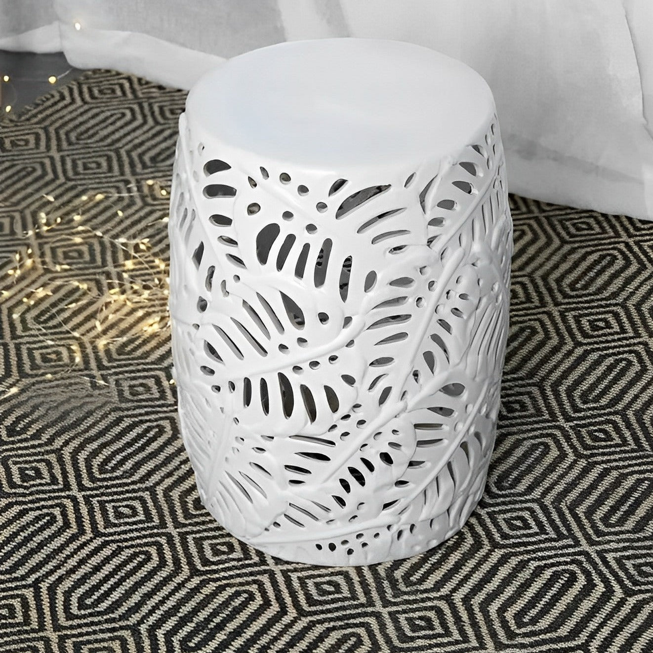 Palm Leaf Cutwork Ceramic Stool