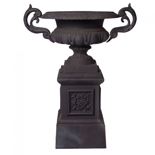 Grand Cast Iron Urn on Pedestal (Available in 3 Colors)