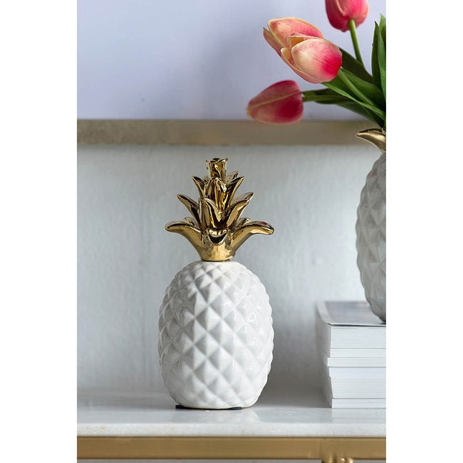 Pineapple Ceramic Ornament with a Gold Crown