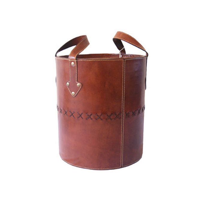 Round Leather Cylindrical Basket (2 Colors to Choose)