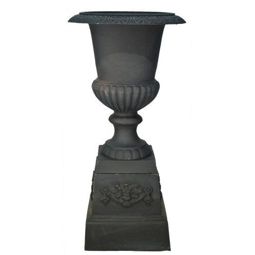 Sleek Cast Iron Urn on Pedestal (Available In 2 Colors)