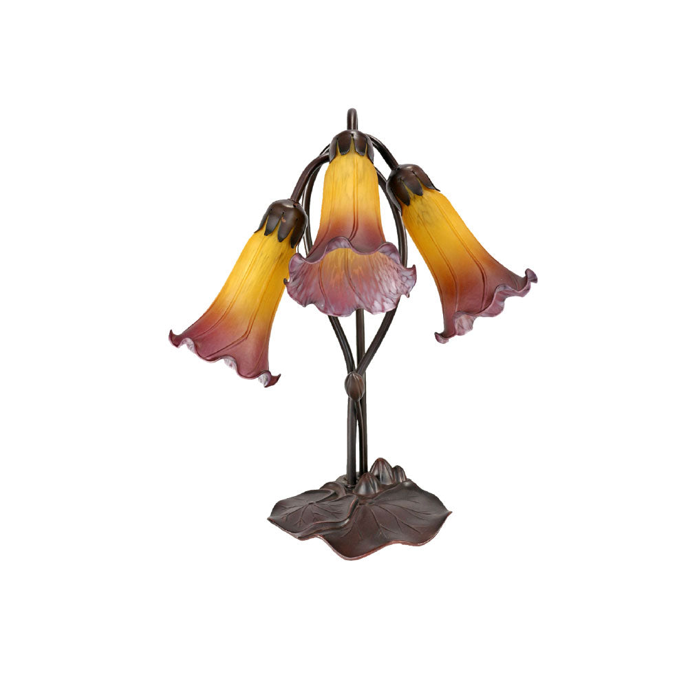 Triple Lily Flowers Tiffany Shade Table Lamp (Available in 7 Colors)