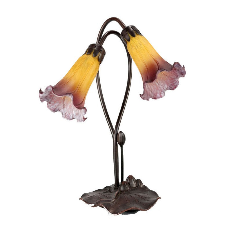 Twin Lily Flower Tiffany Shade Table Lamp (Available in 7 Colors)