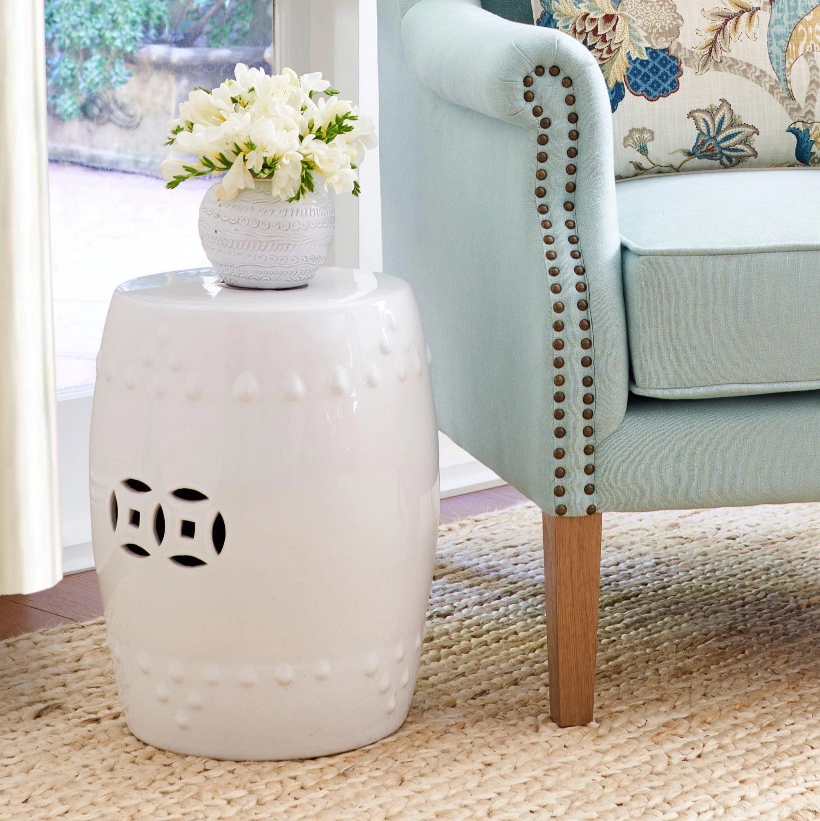 White Ceramic Drum Stool