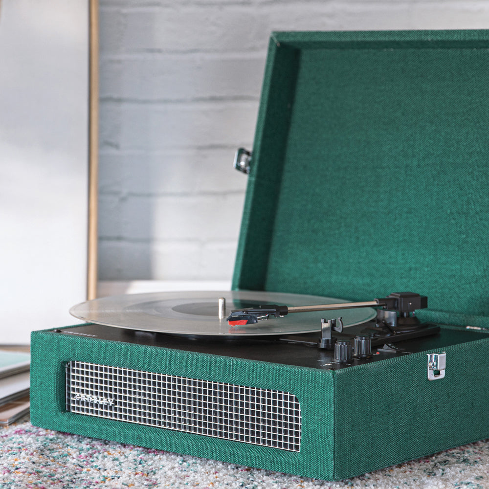 Crosley Voyager Bluetooth Portable Turntable - Dark Aegean + Crosley Record Display Stand BUNDLE