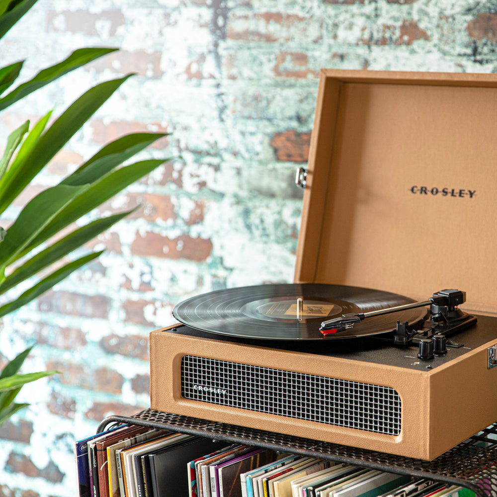 Crosley Voyager Bluetooth Portable Turntable - Tan + Crosley Record Display Stand BUNDLE