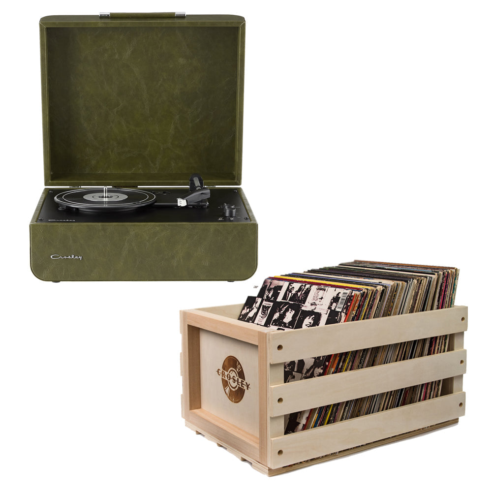 Crosley Mercury Turntable - Green + Crosley Record Storage Crate BUNDLE
