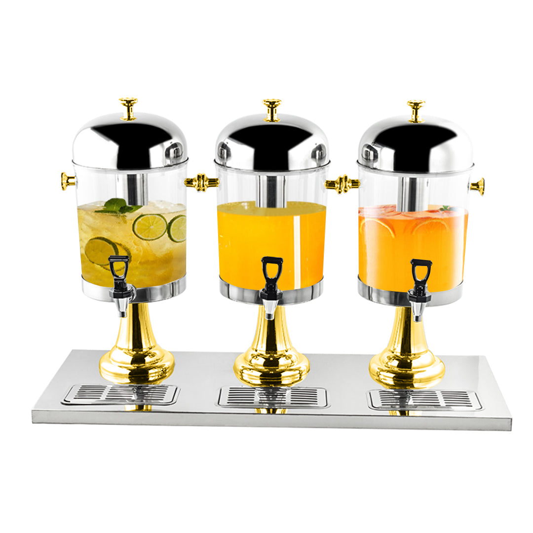 SOGA Triple Head 24L Stainless Steel Dispenser Beverage Transparent Commercial Drink Container Jug with Gold Accents