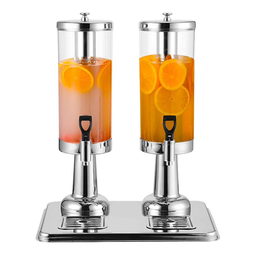 SOGA 6L Dual Silver Stainless Steel Beverage Dispenser Ice Cylinder Clear Hot Cold Water Jug