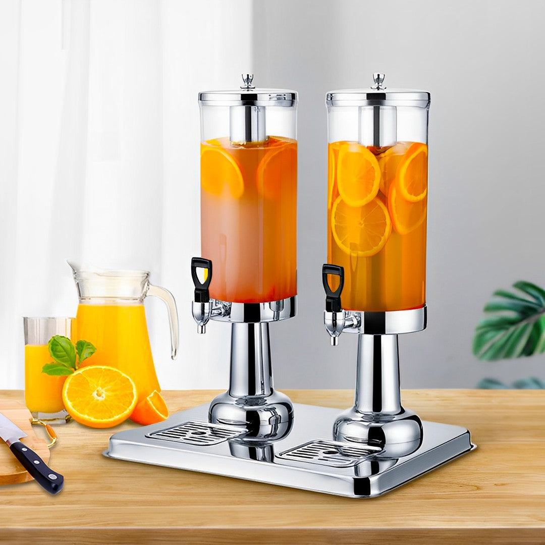 SOGA 6L Dual Silver Stainless Steel Beverage Dispenser Ice Cylinder Clear Hot Cold Water Jug