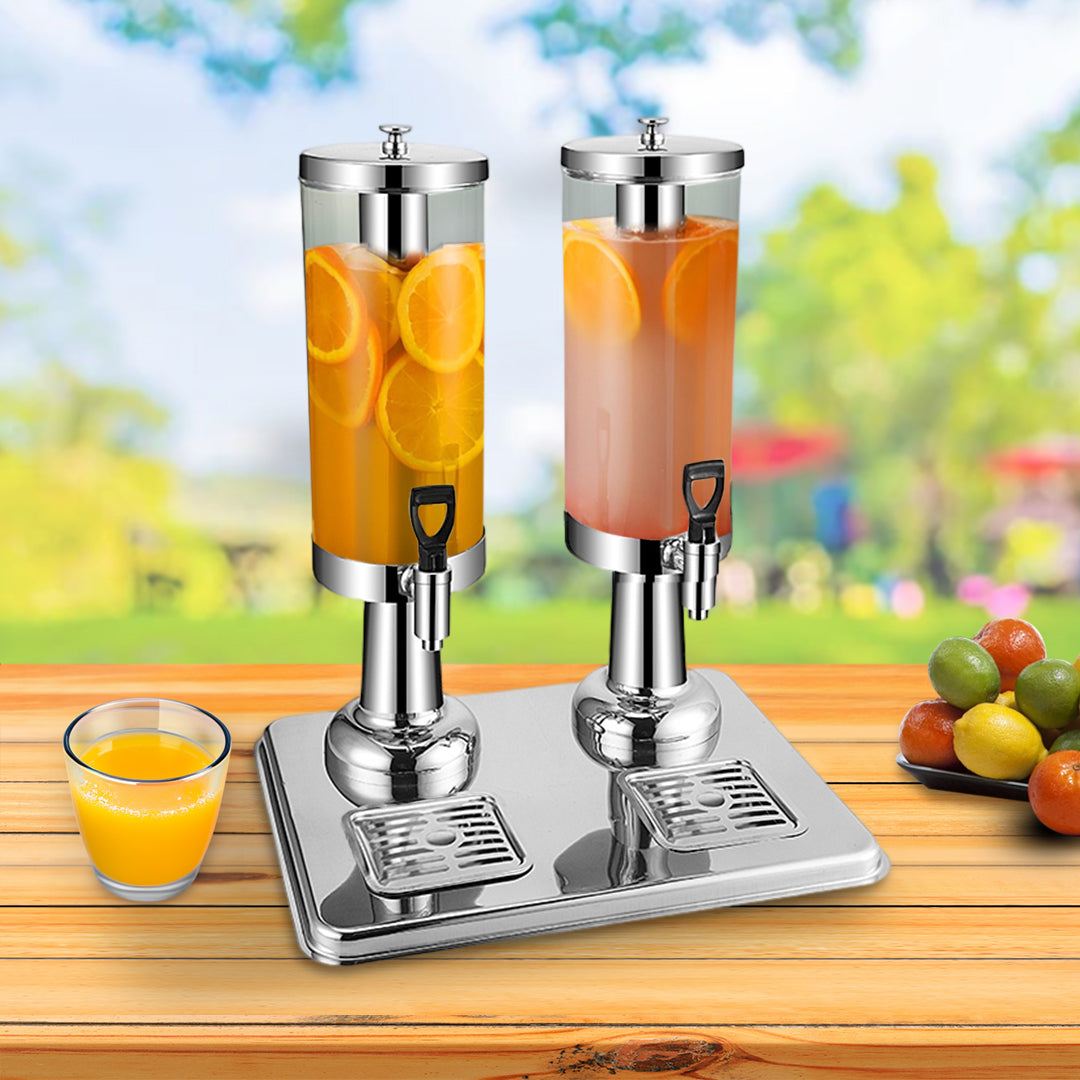 SOGA 6L Dual Silver Stainless Steel Beverage Dispenser Ice Cylinder Clear Hot Cold Water Jug