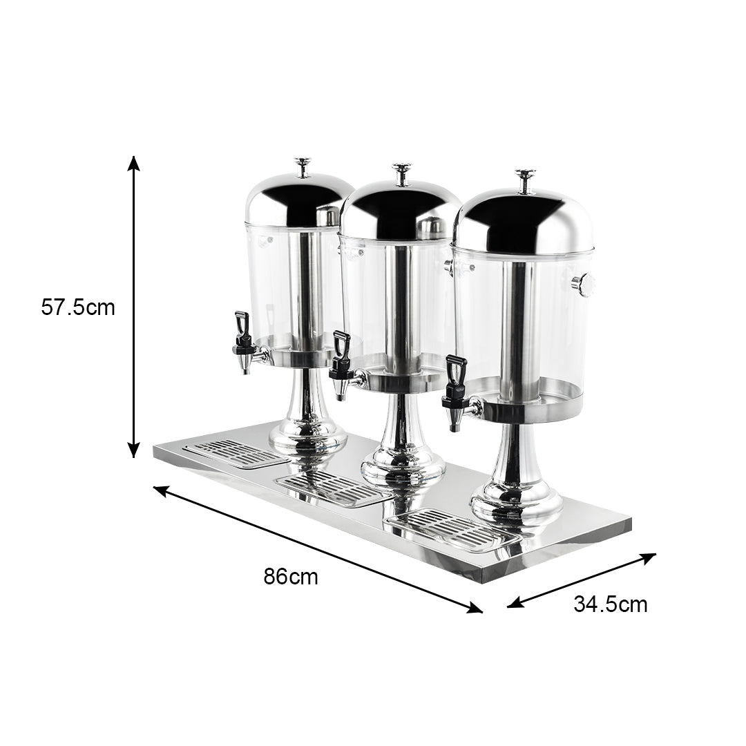 SOGA Triple Head 24L Stainless Steel Dispenser Beverage Transparent Commercial Drink Container Jug