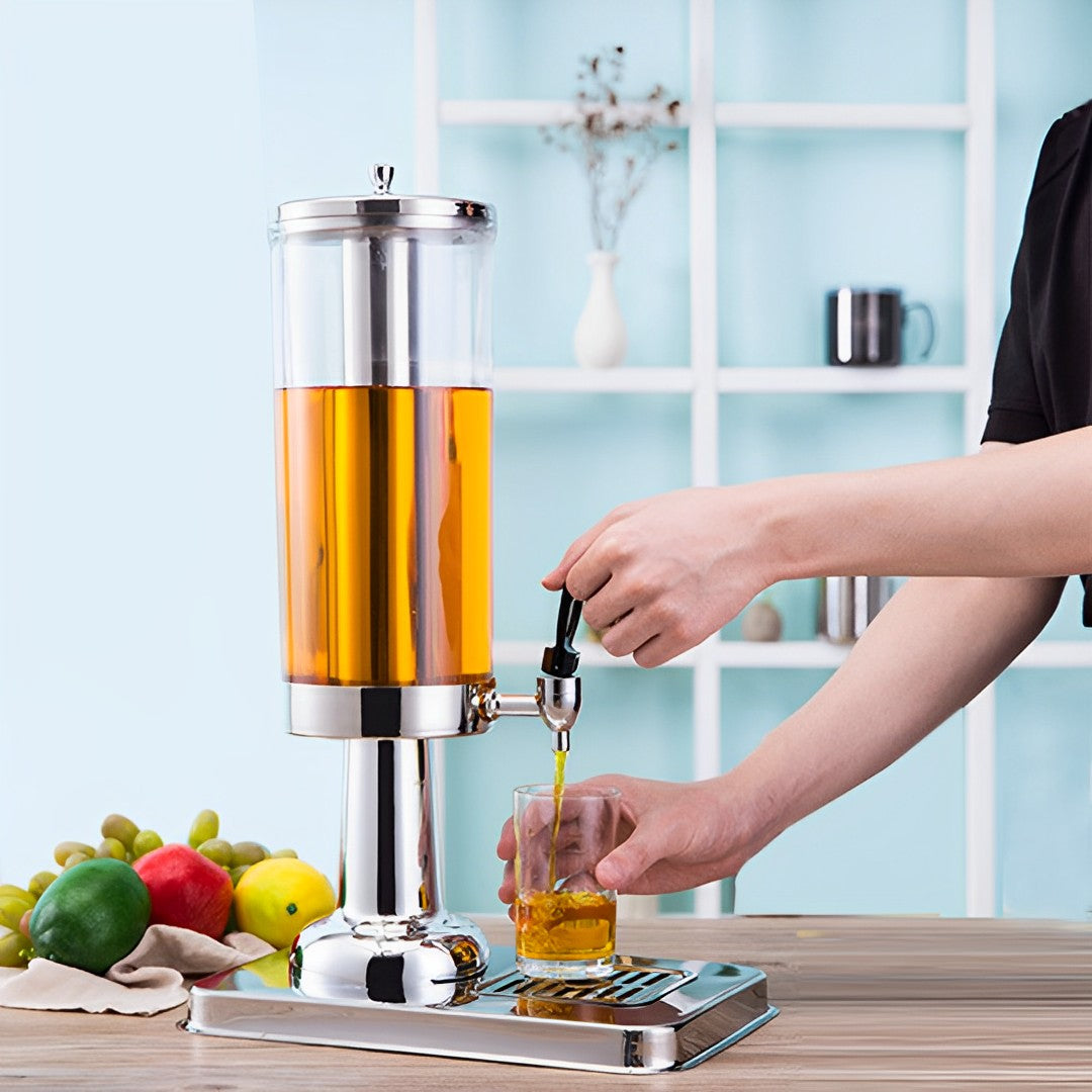 SOGA Single 3L Silver Stainless Steel Beverage Dispenser Ice Cylinder Clear Hot Cold Water Jug