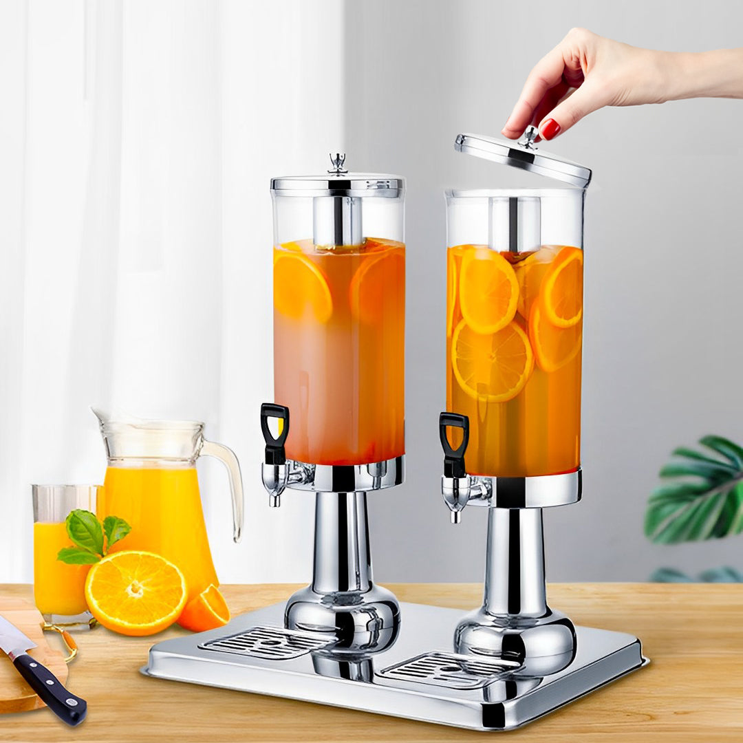 SOGA 6L Dual Silver Stainless Steel Beverage Dispenser Ice Cylinder Clear Hot Cold Water Jug