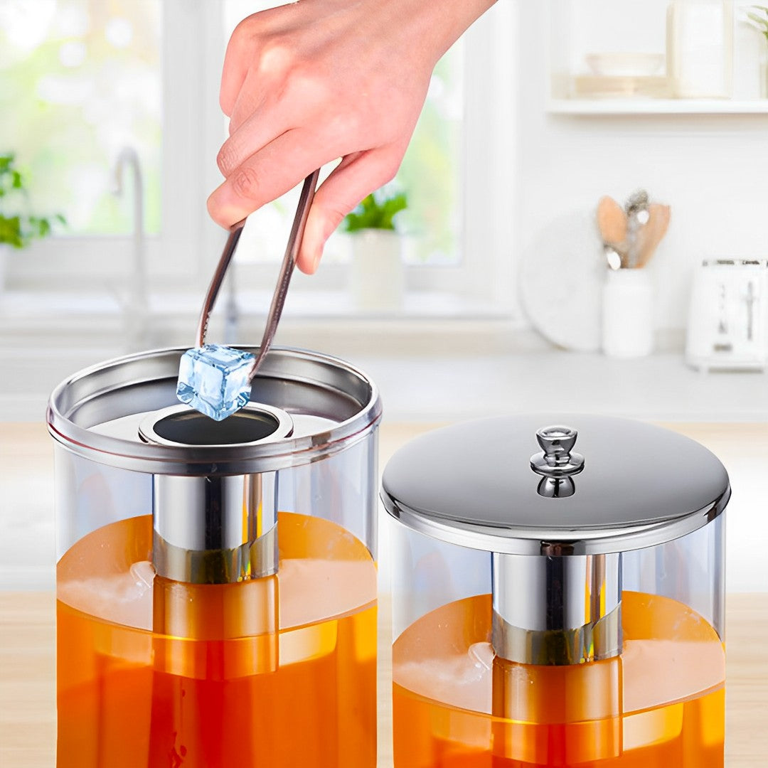 SOGA 6L Dual Silver Stainless Steel Beverage Dispenser Ice Cylinder Clear Hot Cold Water Jug