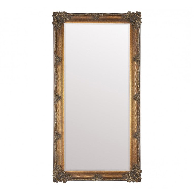 Baroque Wood Framed Wall / Floor Mirror - 165cms Gold