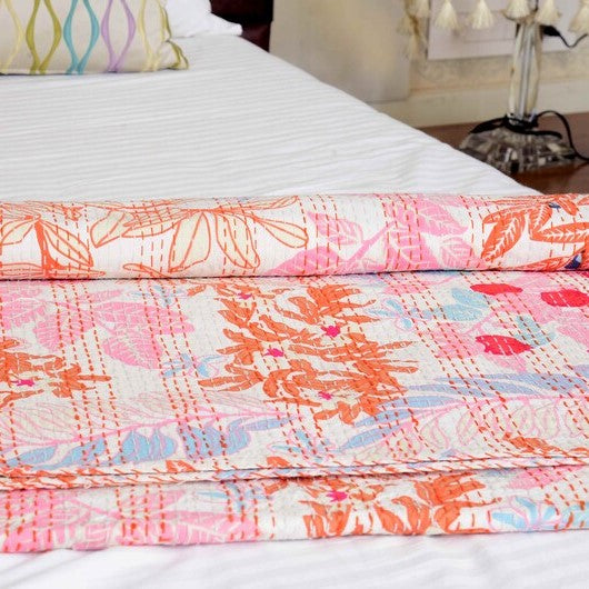 Leaf Motif Hand-Embroidered King Size Doona