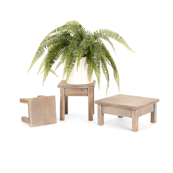 Set of 3 Pine Wood Planter Pot Stool Stands