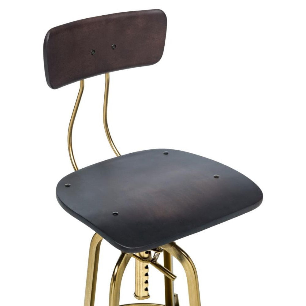 Classic Swivel Height Adjustable Barstool with Backrest - Gold & Black