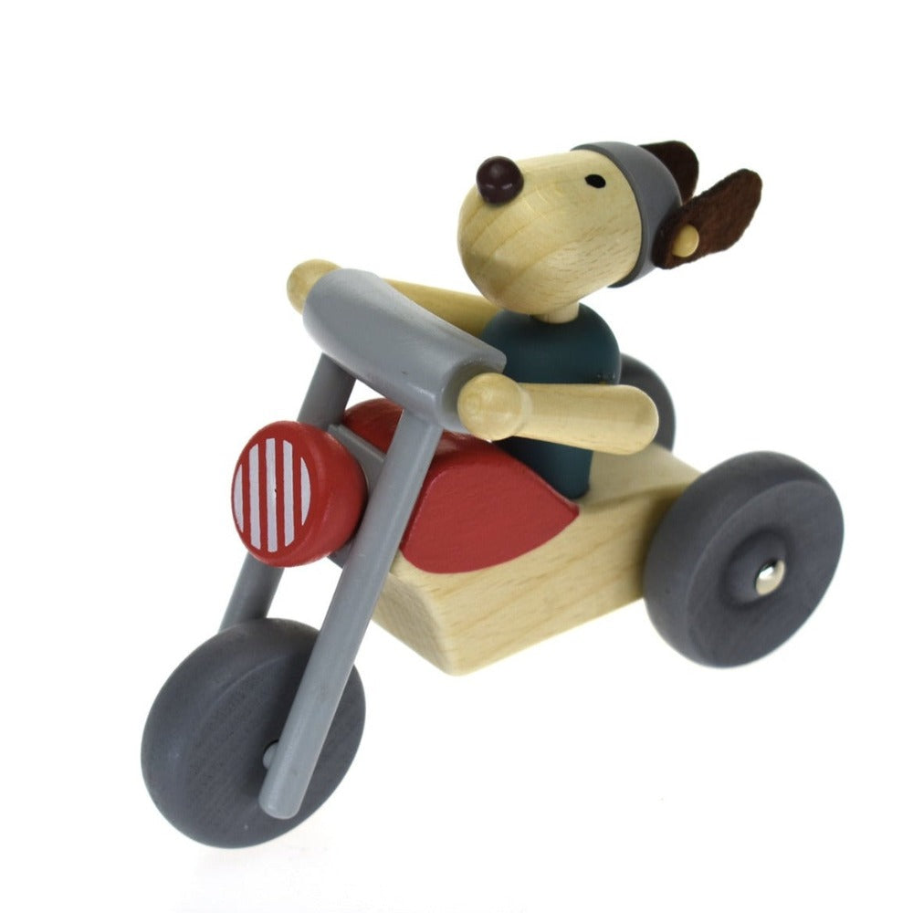 Toddlers Wooden Motorcycle Toy Dog Rider - Red Bike